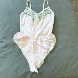 VTG Gilead Pink Teddy Romper Sheer Mesh  Lace Trim Petite Vixen Sm/XS